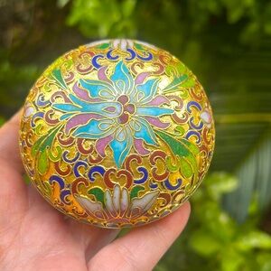 Vintage Floral Cloisonné Trinket Round Box